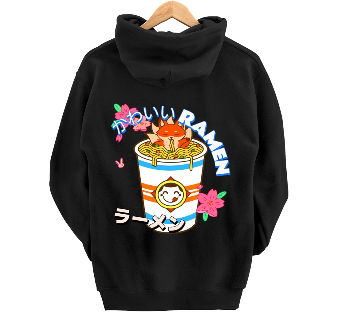 Cute Kawaii Japanese Fox Ramen Bowl Kitsune Noodles Pullover Hoodie