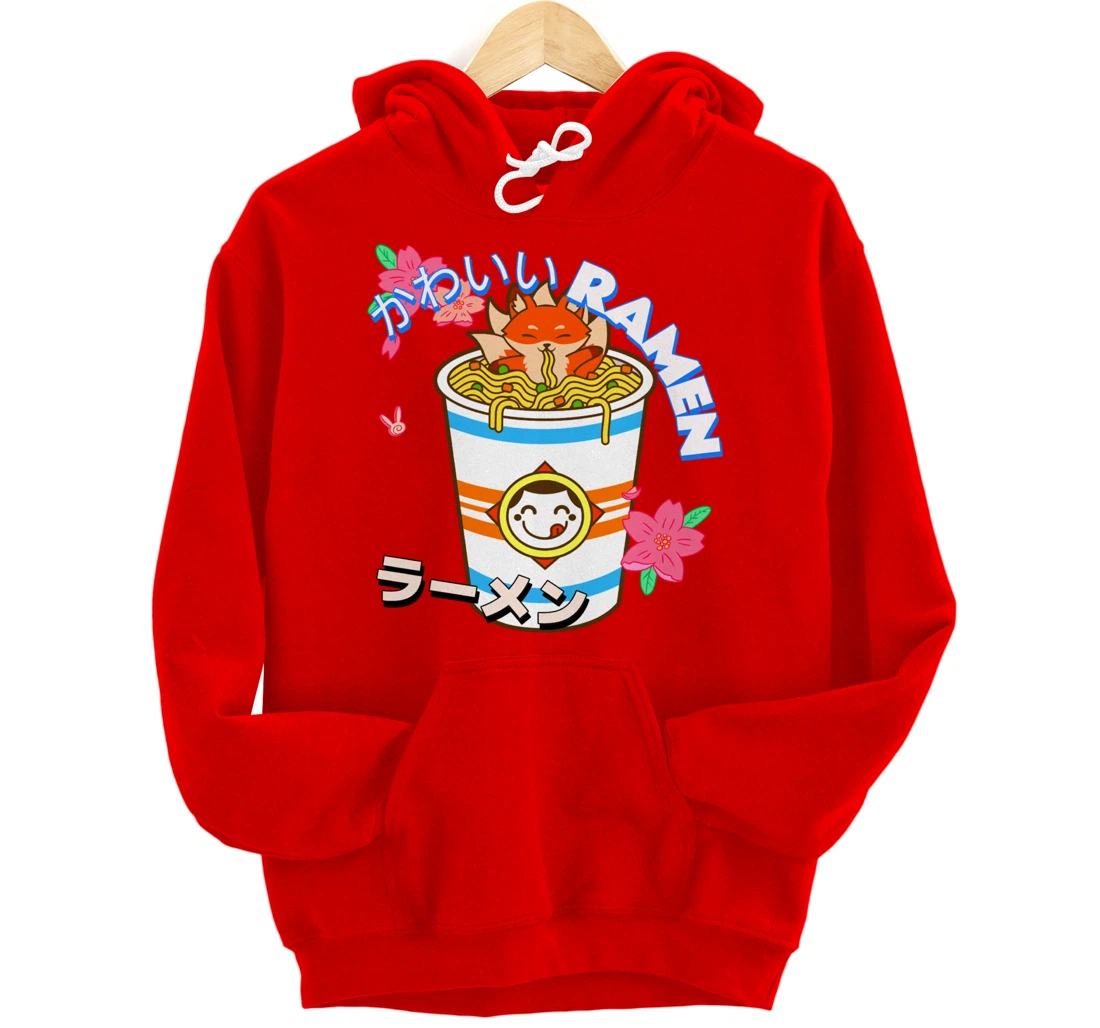 Cute Kawaii Japanese Fox Ramen Bowl Kitsune Noodles Pullover Hoodie