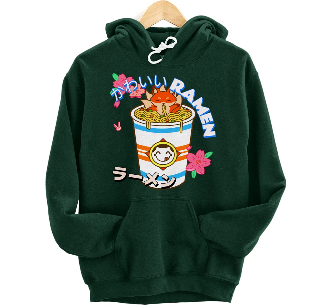 Cute Kawaii Japanese Fox Ramen Bowl Kitsune Noodles Pullover Hoodie