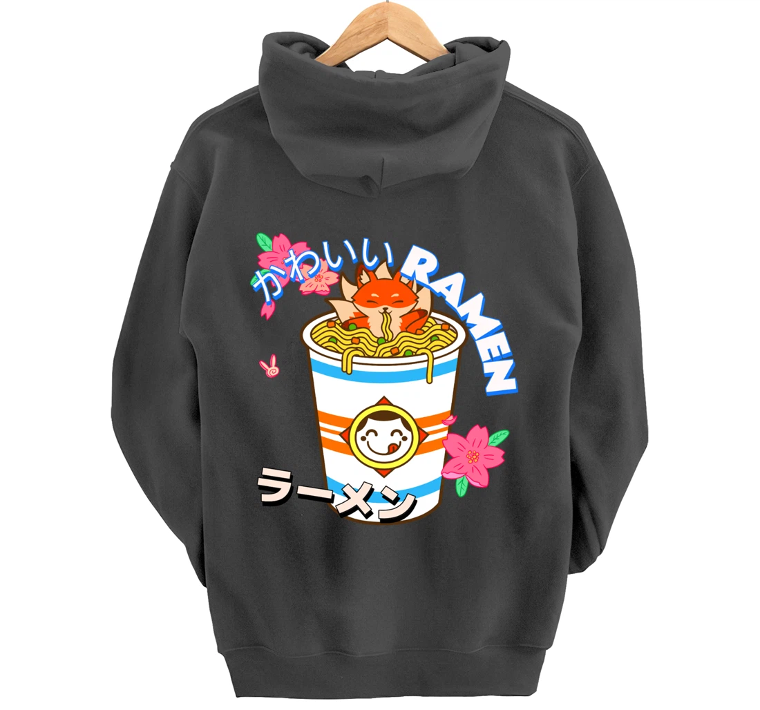 Cute Kawaii Japanese Fox Ramen Bowl Kitsune Noodles Pullover Hoodie