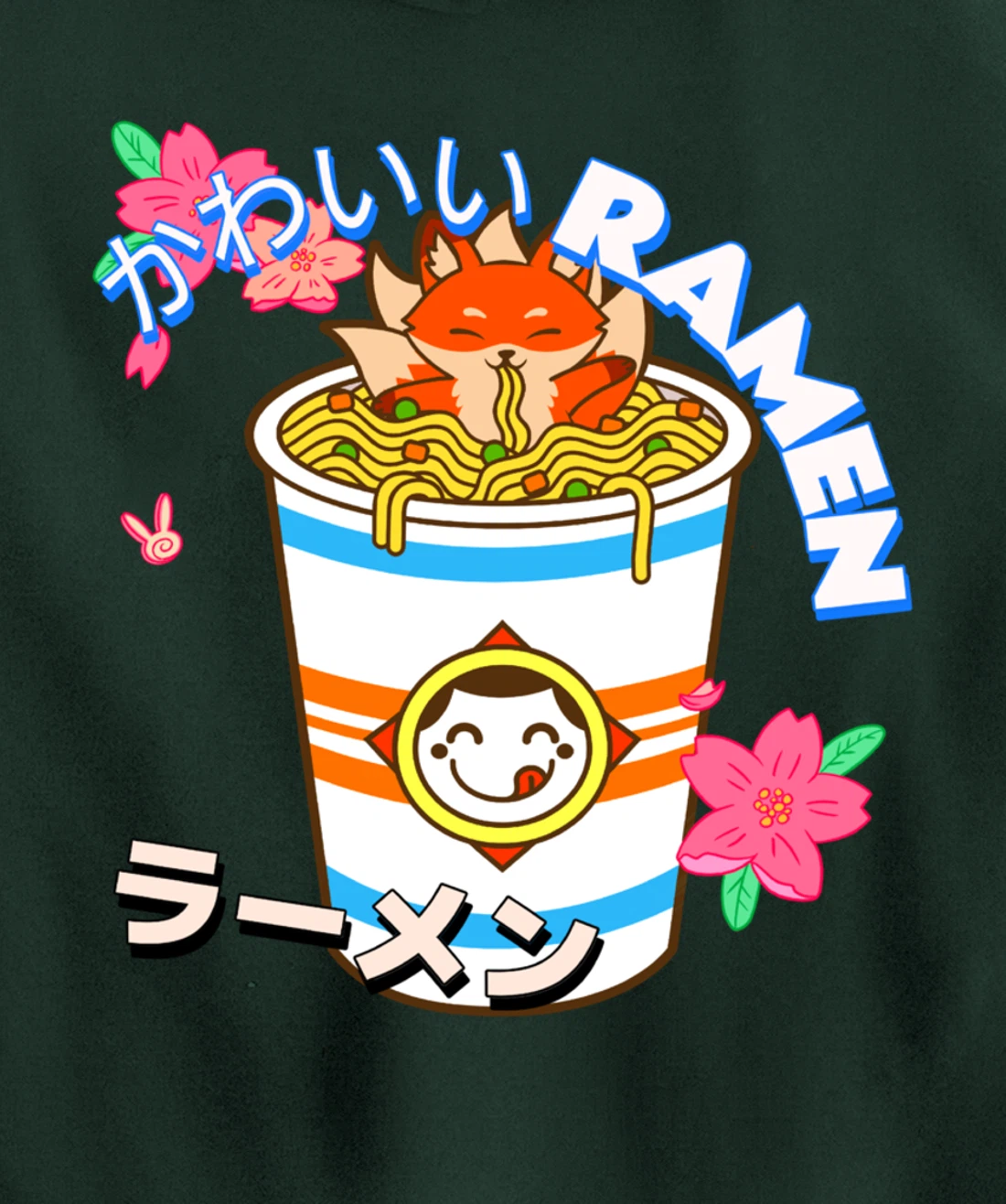 Cute Kawaii Japanese Fox Ramen Bowl Kitsune Noodles Pullover Hoodie