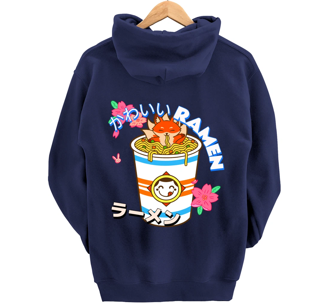 Cute Kawaii Japanese Fox Ramen Bowl Kitsune Noodles Pullover Hoodie