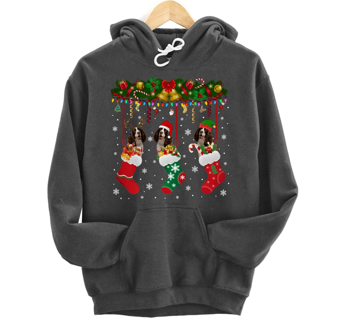English Springer Spaniel In Sock Xmas Reindeer Santa ELF Dog Pullover Hoodie