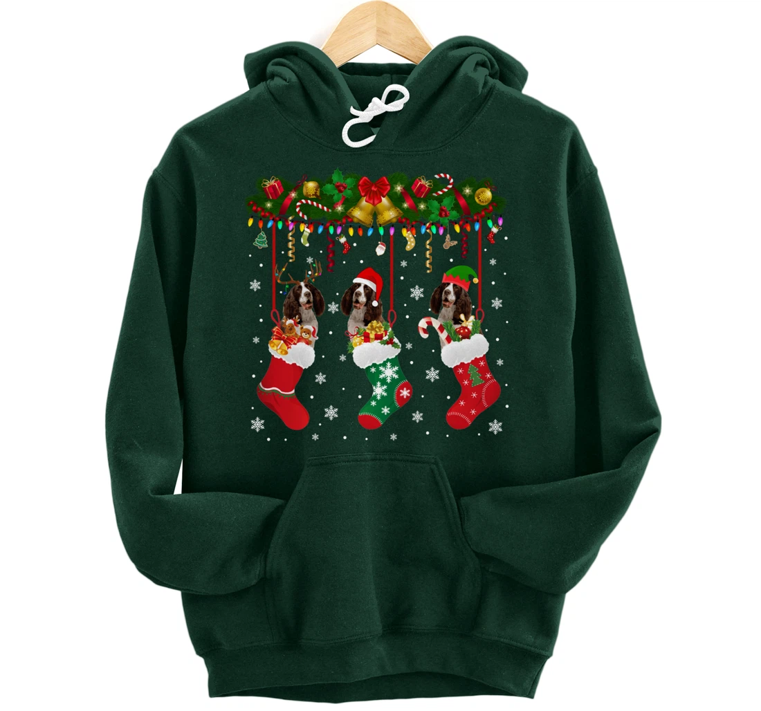 English Springer Spaniel In Sock Xmas Reindeer Santa ELF Dog Pullover Hoodie
