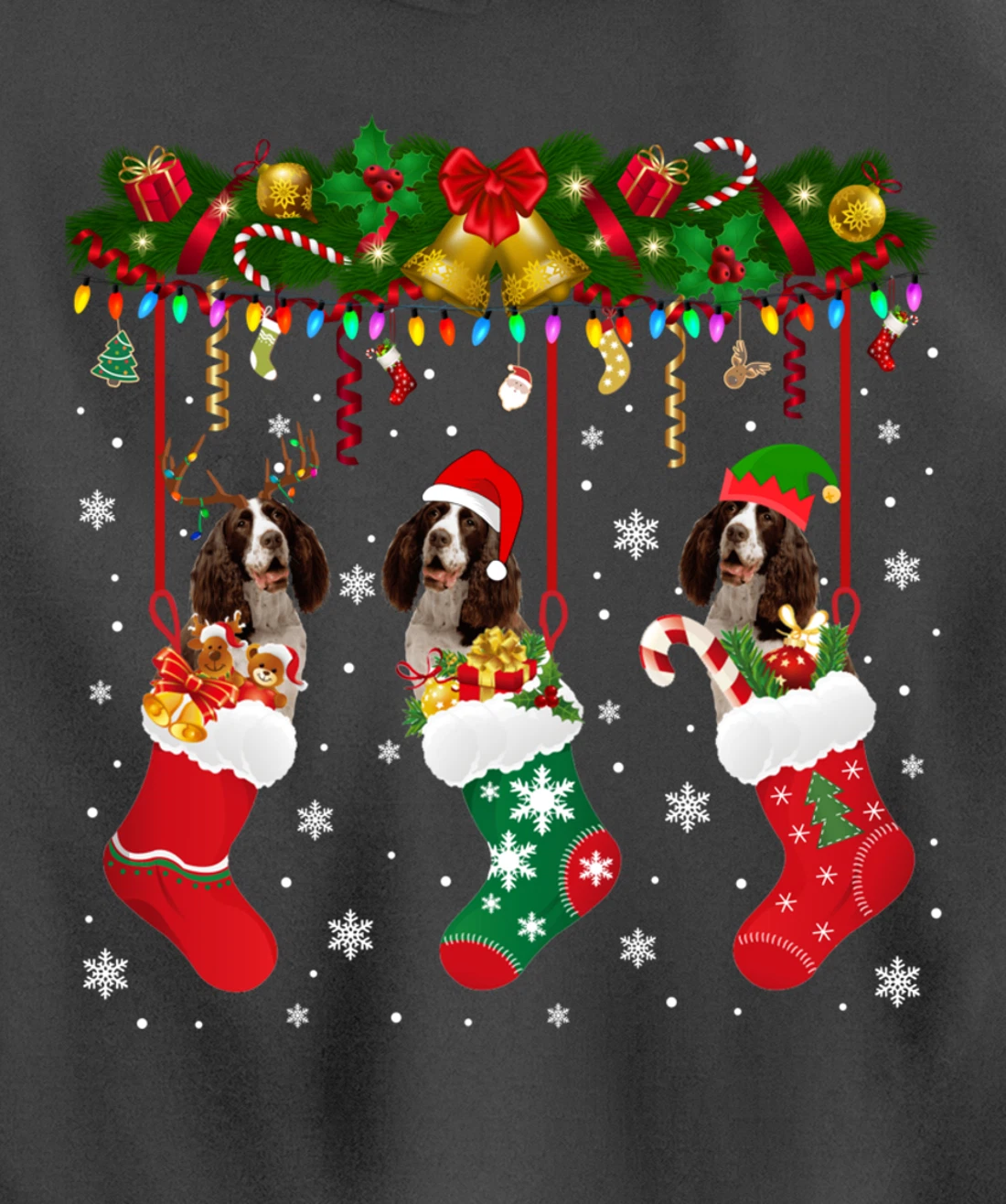 English Springer Spaniel In Sock Xmas Reindeer Santa ELF Dog Pullover Hoodie