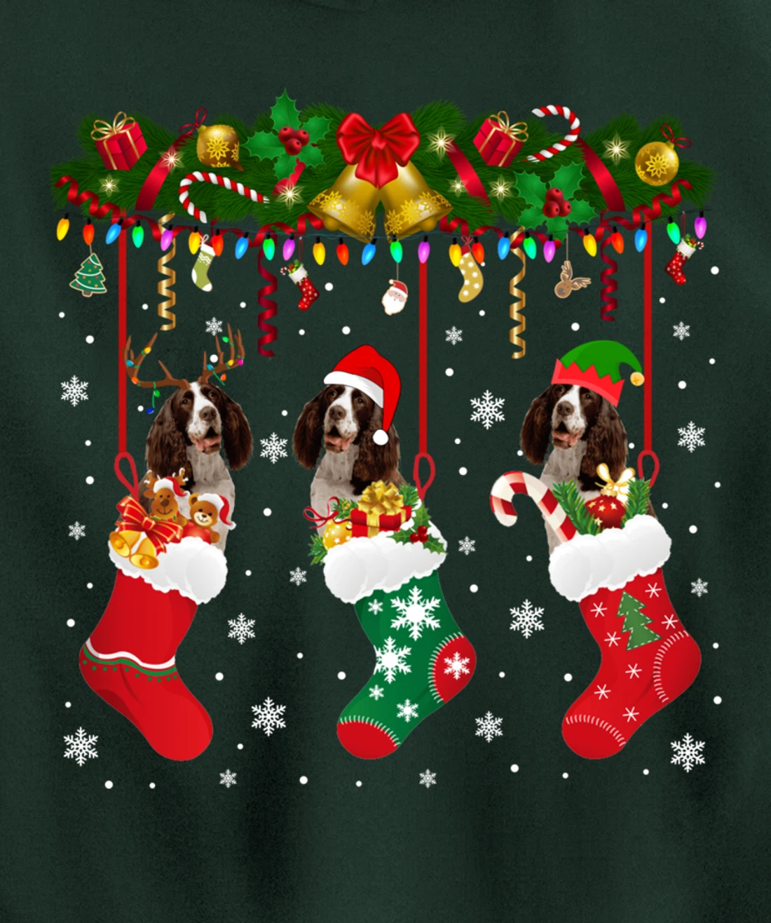 English Springer Spaniel In Sock Xmas Reindeer Santa ELF Dog Pullover Hoodie