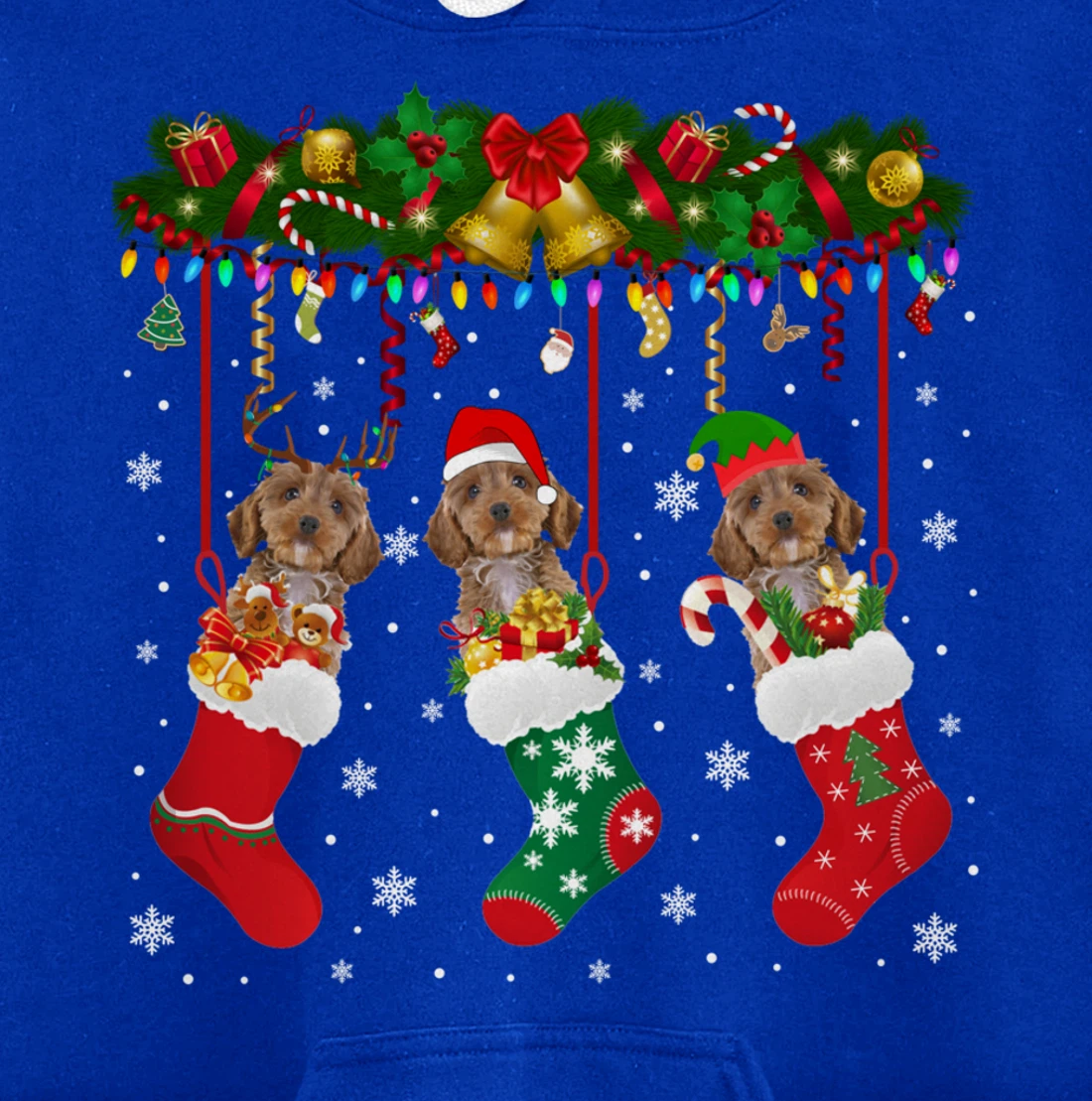 Cockapoo In Sock Xmas Reindeer Santa ELF Dog Pullover Hoodie