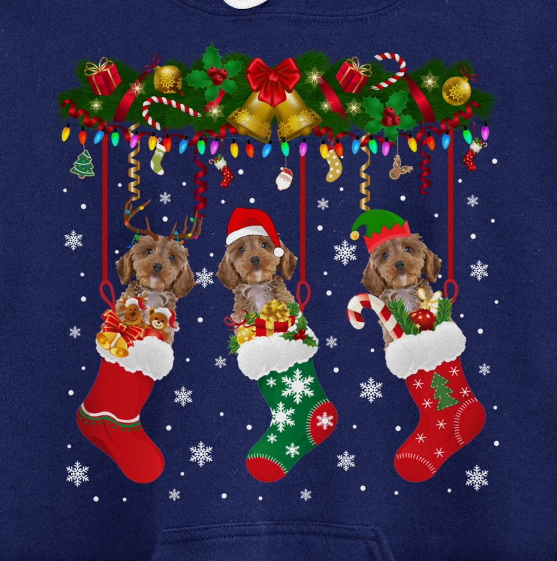 Cockapoo In Sock Xmas Reindeer Santa ELF Dog Pullover Hoodie