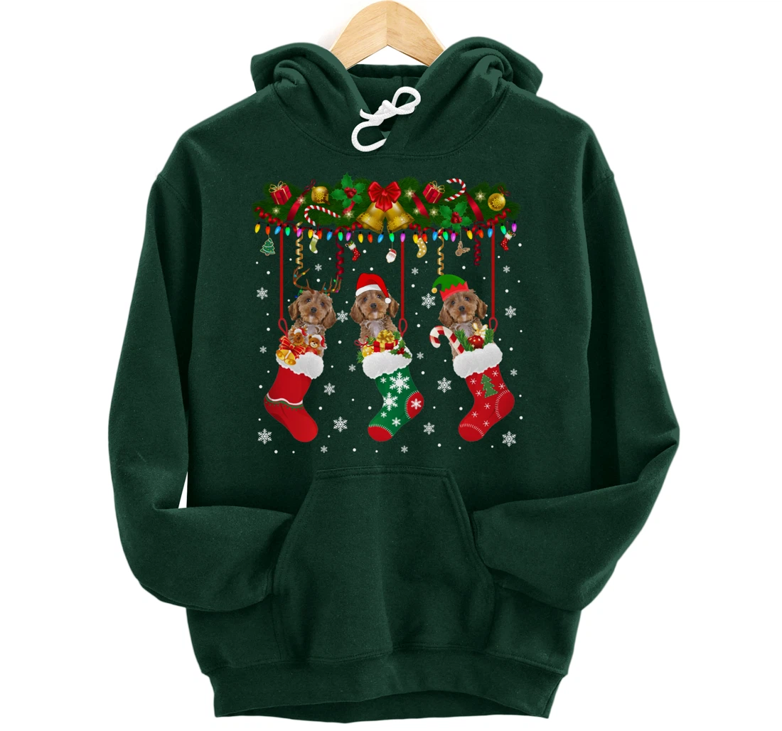 Cockapoo In Sock Xmas Reindeer Santa ELF Dog Pullover Hoodie
