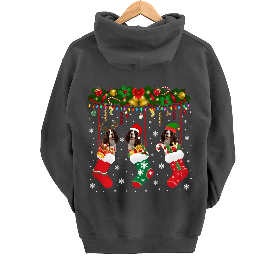 English Springer Spaniel In Sock Xmas Reindeer Santa ELF Dog Pullover Hoodie