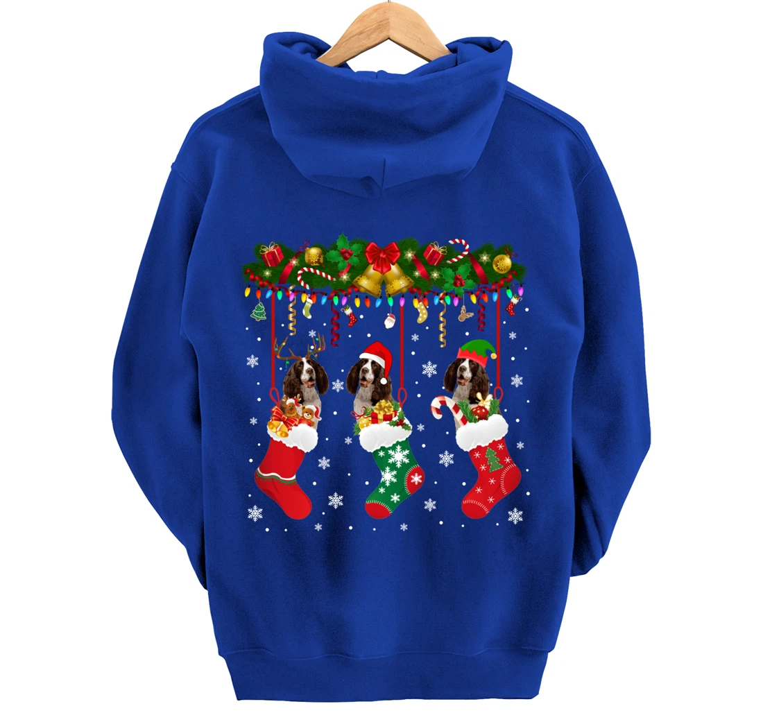 English Springer Spaniel In Sock Xmas Reindeer Santa ELF Dog Pullover Hoodie