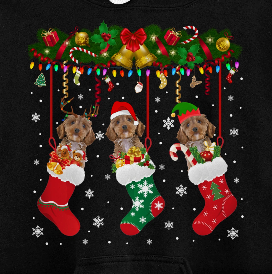Cockapoo In Sock Xmas Reindeer Santa ELF Dog Pullover Hoodie
