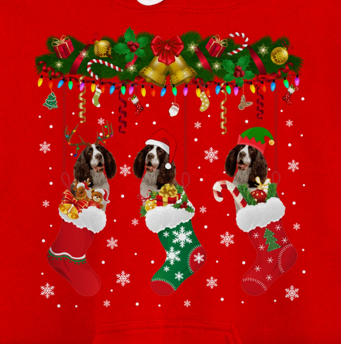 English Springer Spaniel In Sock Xmas Reindeer Santa ELF Dog Pullover Hoodie