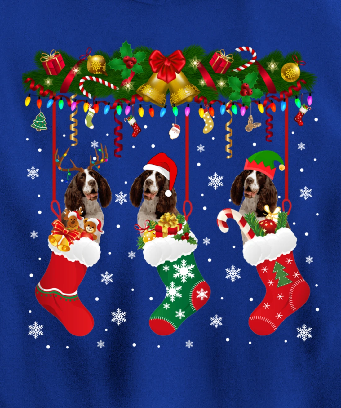 English Springer Spaniel In Sock Xmas Reindeer Santa ELF Dog Pullover Hoodie