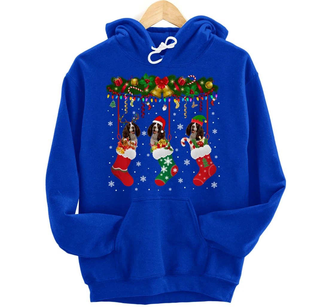 English Springer Spaniel In Sock Xmas Reindeer Santa ELF Dog Pullover Hoodie