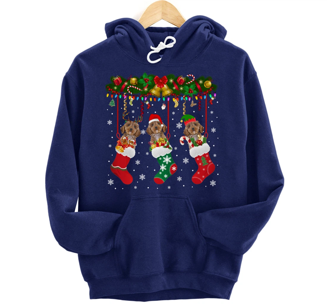 Cockapoo In Sock Xmas Reindeer Santa ELF Dog Pullover Hoodie