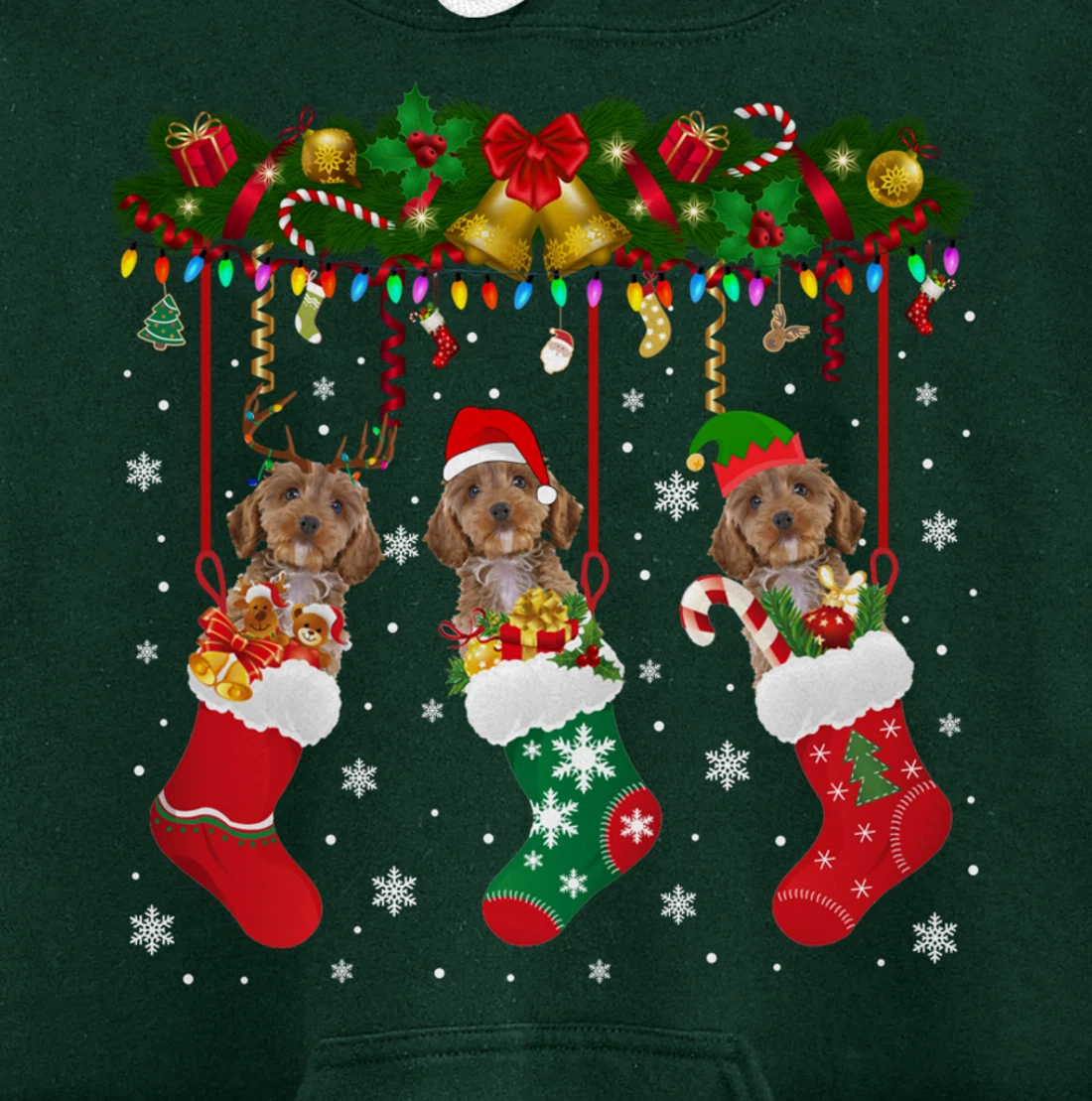 Cockapoo In Sock Xmas Reindeer Santa ELF Dog Pullover Hoodie