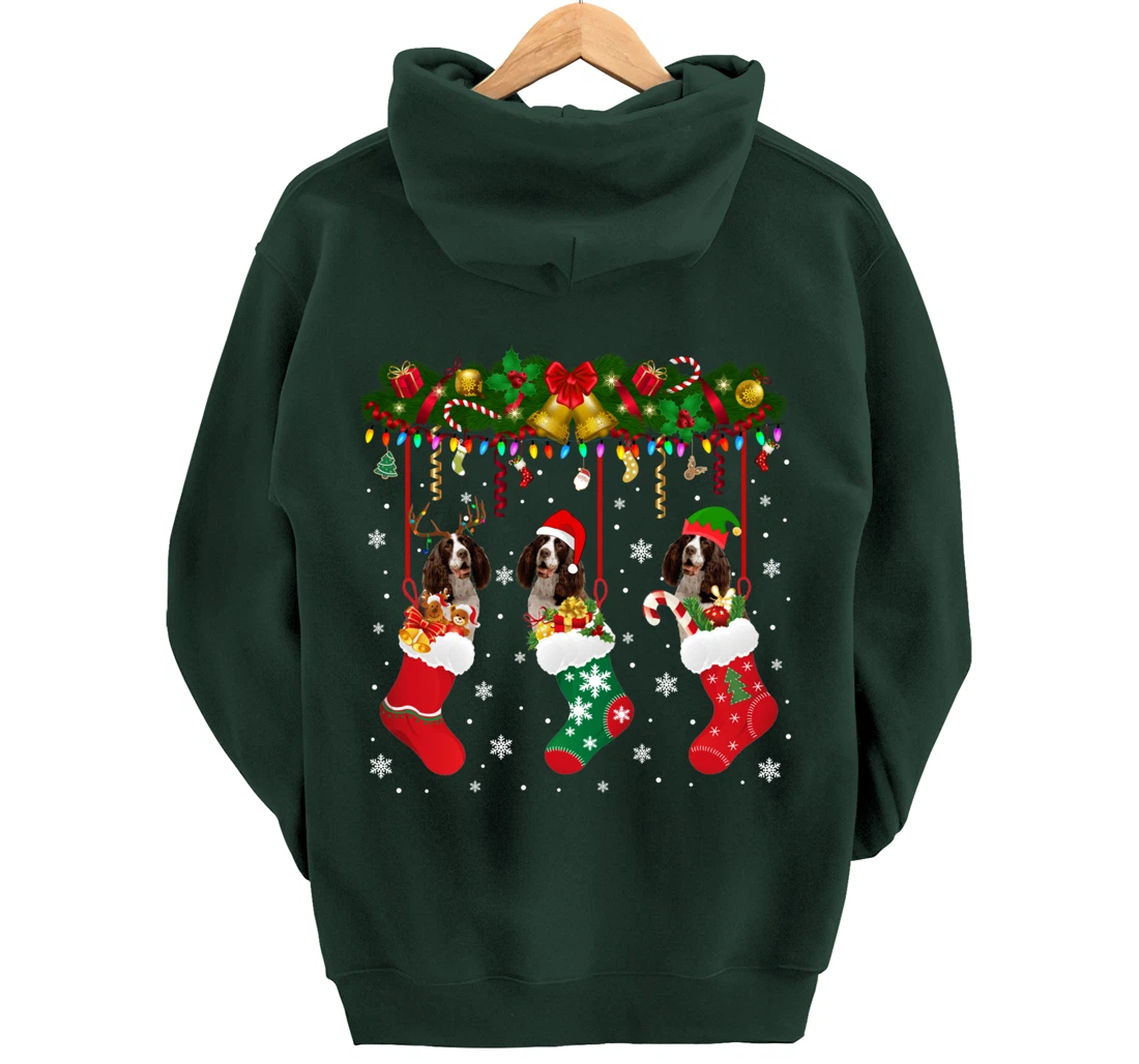 English Springer Spaniel In Sock Xmas Reindeer Santa ELF Dog Pullover Hoodie