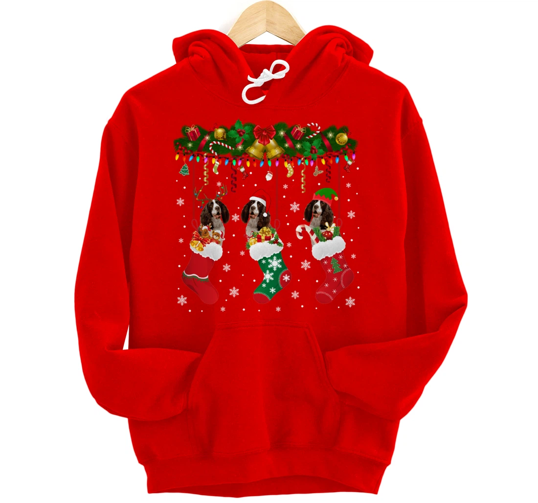 English Springer Spaniel In Sock Xmas Reindeer Santa ELF Dog Pullover Hoodie