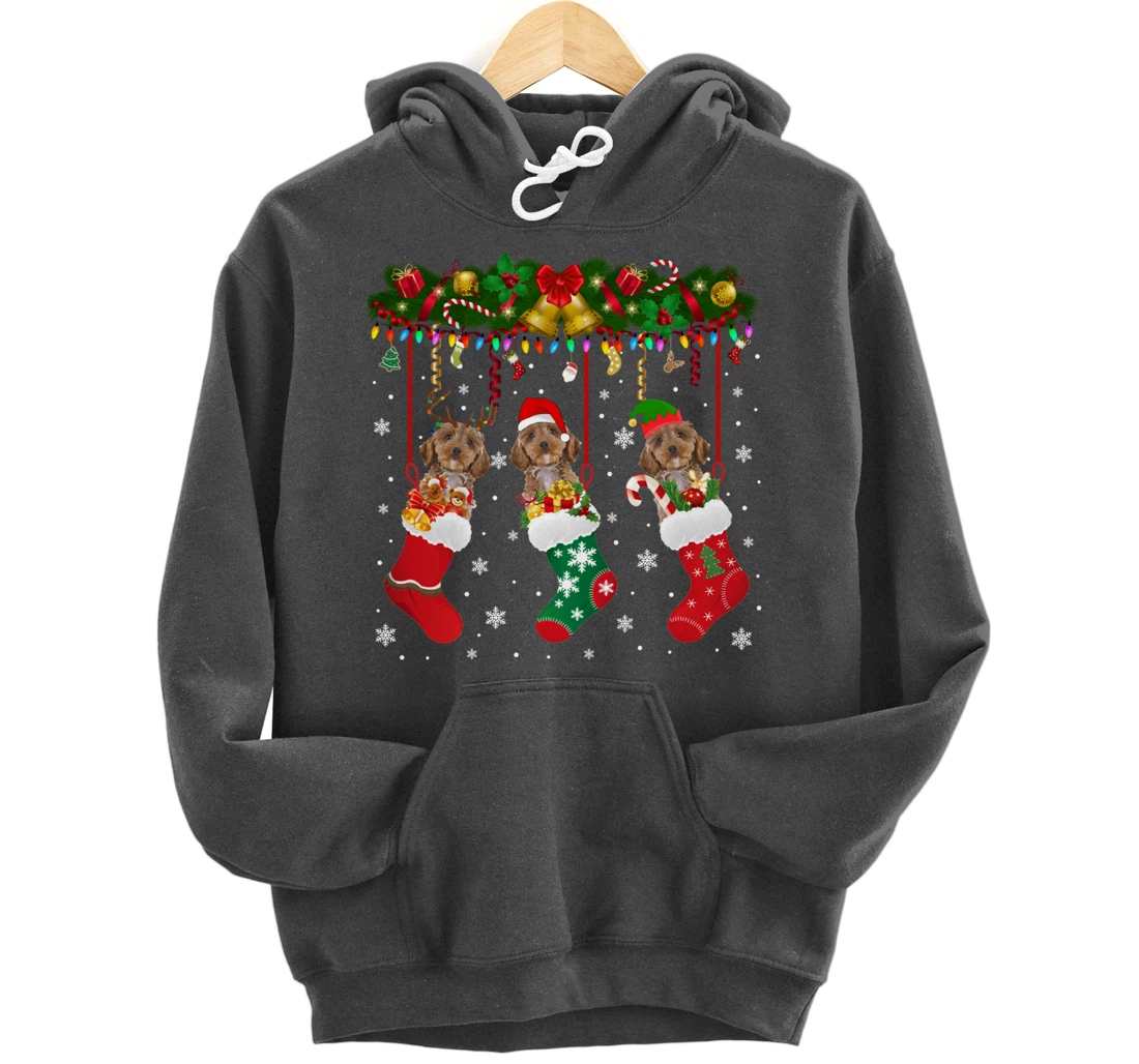 Cockapoo In Sock Xmas Reindeer Santa ELF Dog Pullover Hoodie