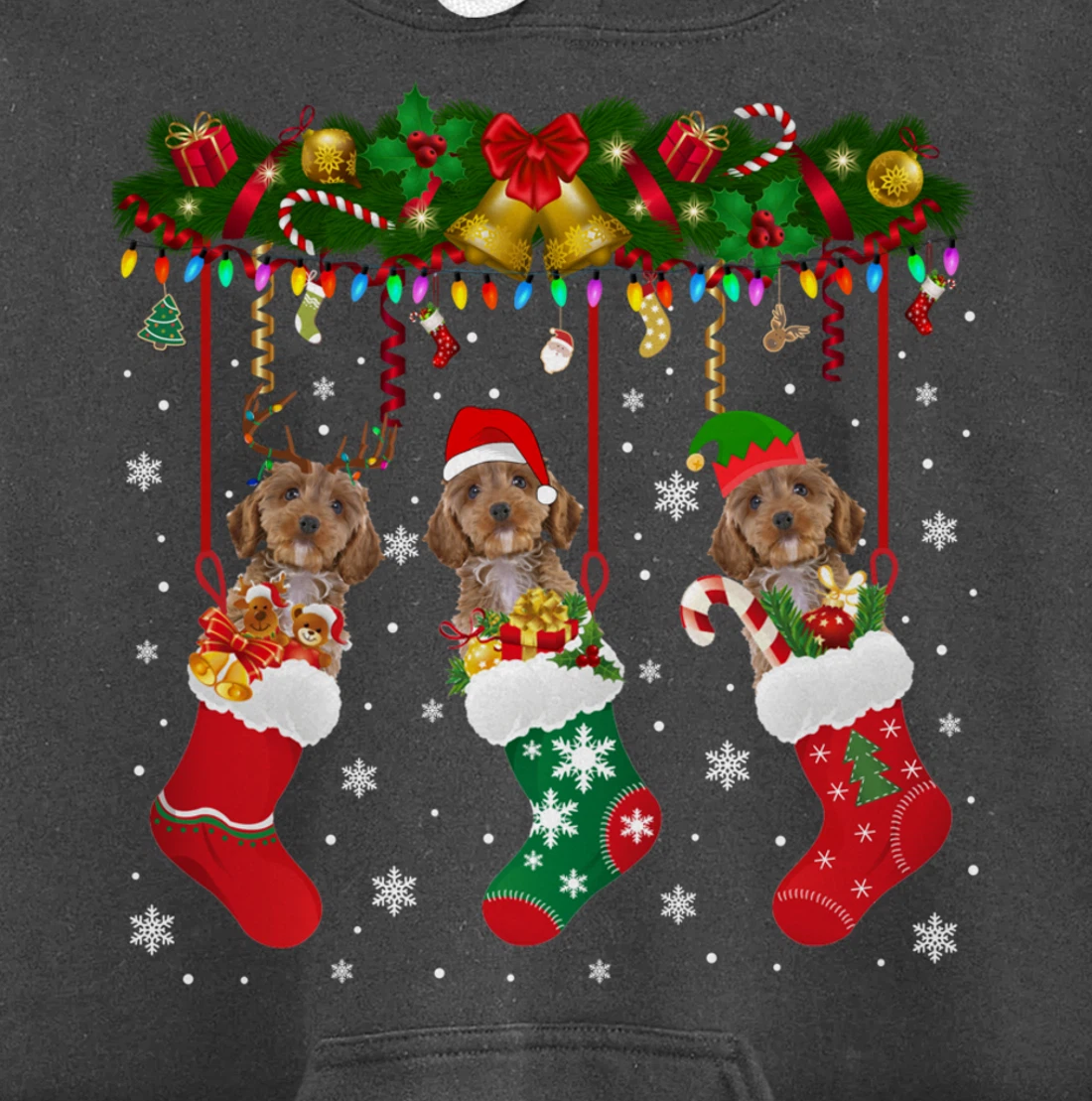 Cockapoo In Sock Xmas Reindeer Santa ELF Dog Pullover Hoodie