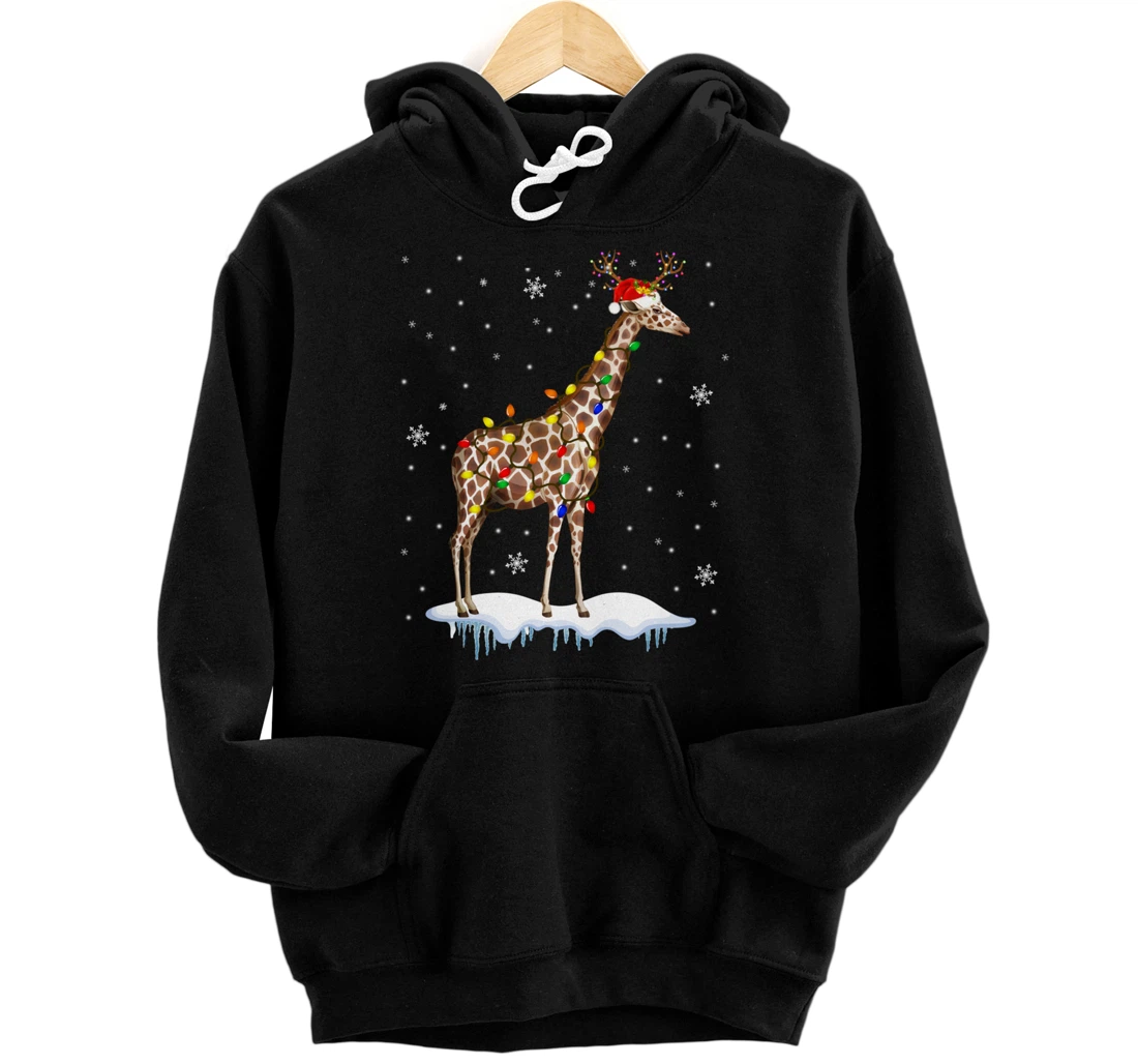 Santa Reindeer Giraffe Xmas Light Santa Reindeer Giraffe Pullover Hoodie