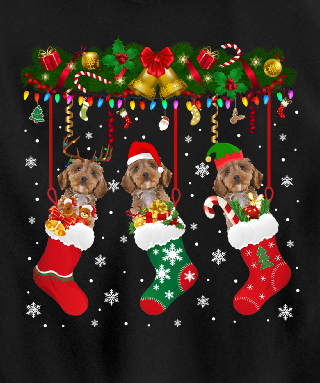 Cockapoo In Sock Xmas Reindeer Santa ELF Dog Pullover Hoodie
