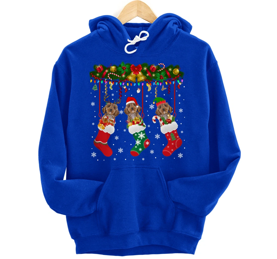 Cockapoo In Sock Xmas Reindeer Santa ELF Dog Pullover Hoodie
