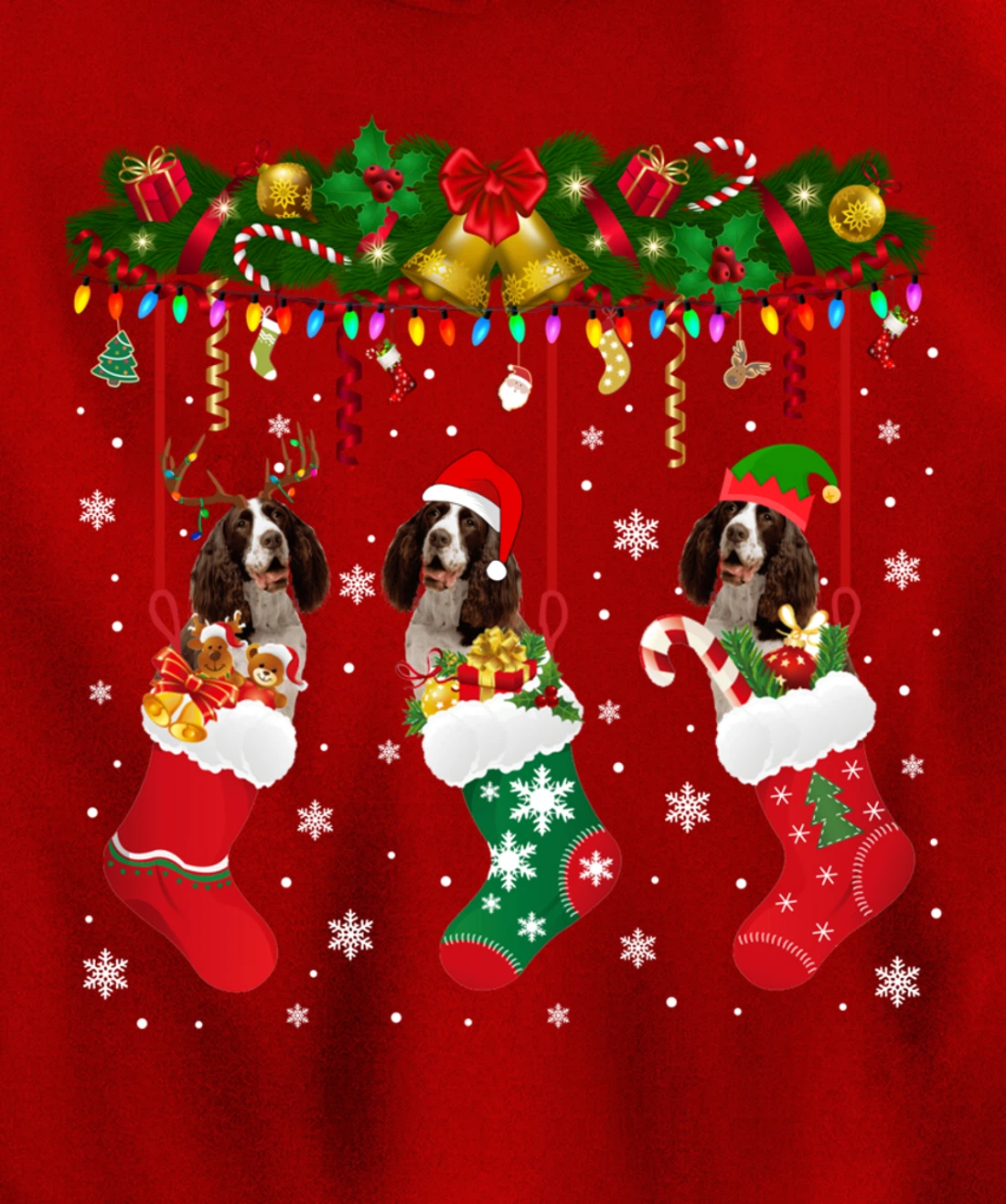 English Springer Spaniel In Sock Xmas Reindeer Santa ELF Dog Pullover Hoodie