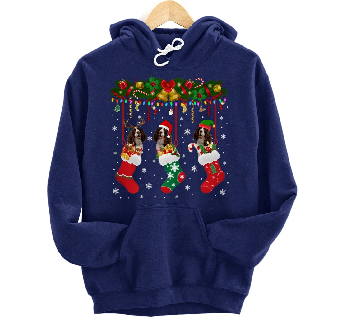 English Springer Spaniel In Sock Xmas Reindeer Santa ELF Dog Pullover Hoodie
