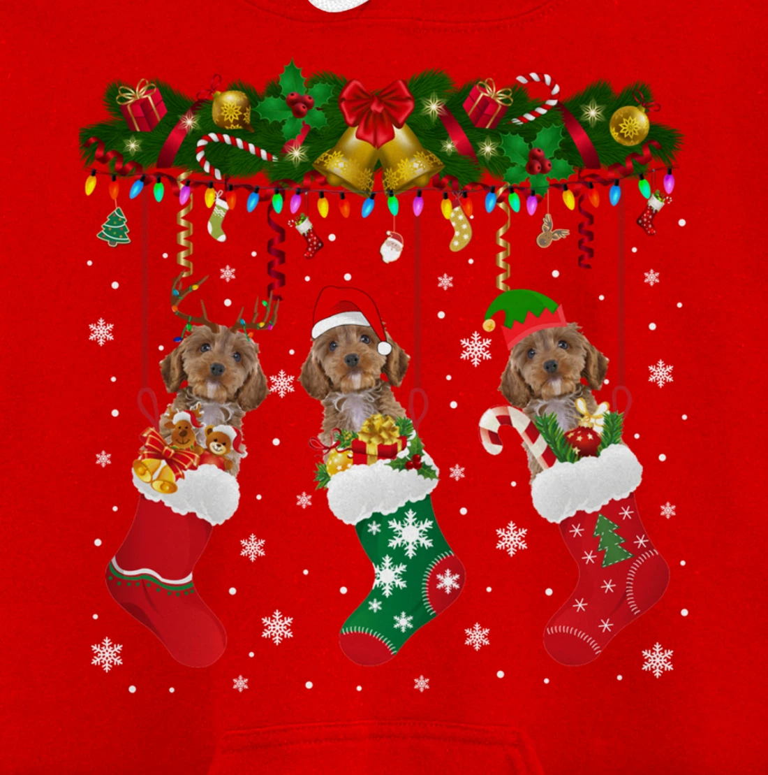 Cockapoo In Sock Xmas Reindeer Santa ELF Dog Pullover Hoodie