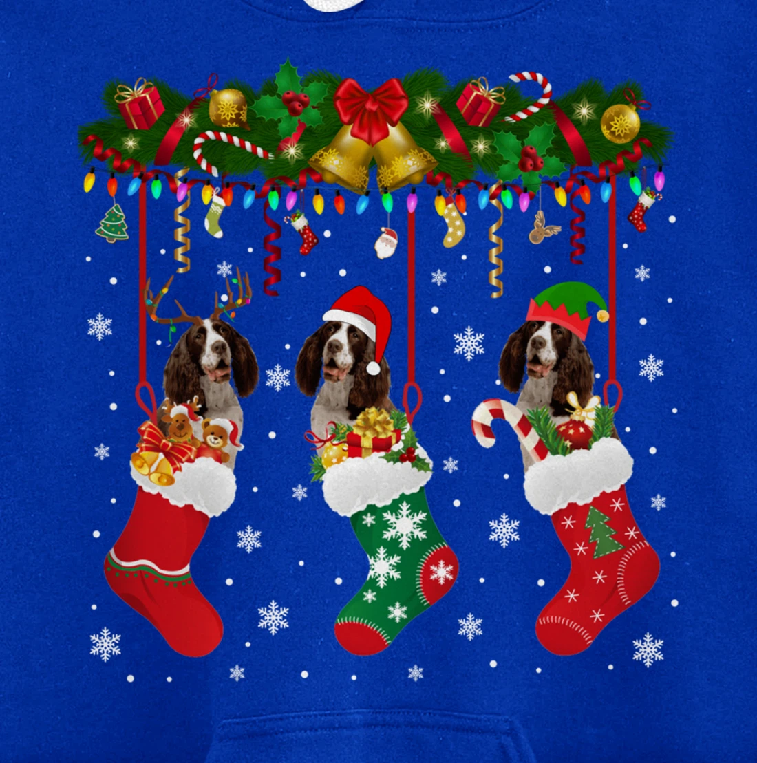 English Springer Spaniel In Sock Xmas Reindeer Santa ELF Dog Pullover Hoodie