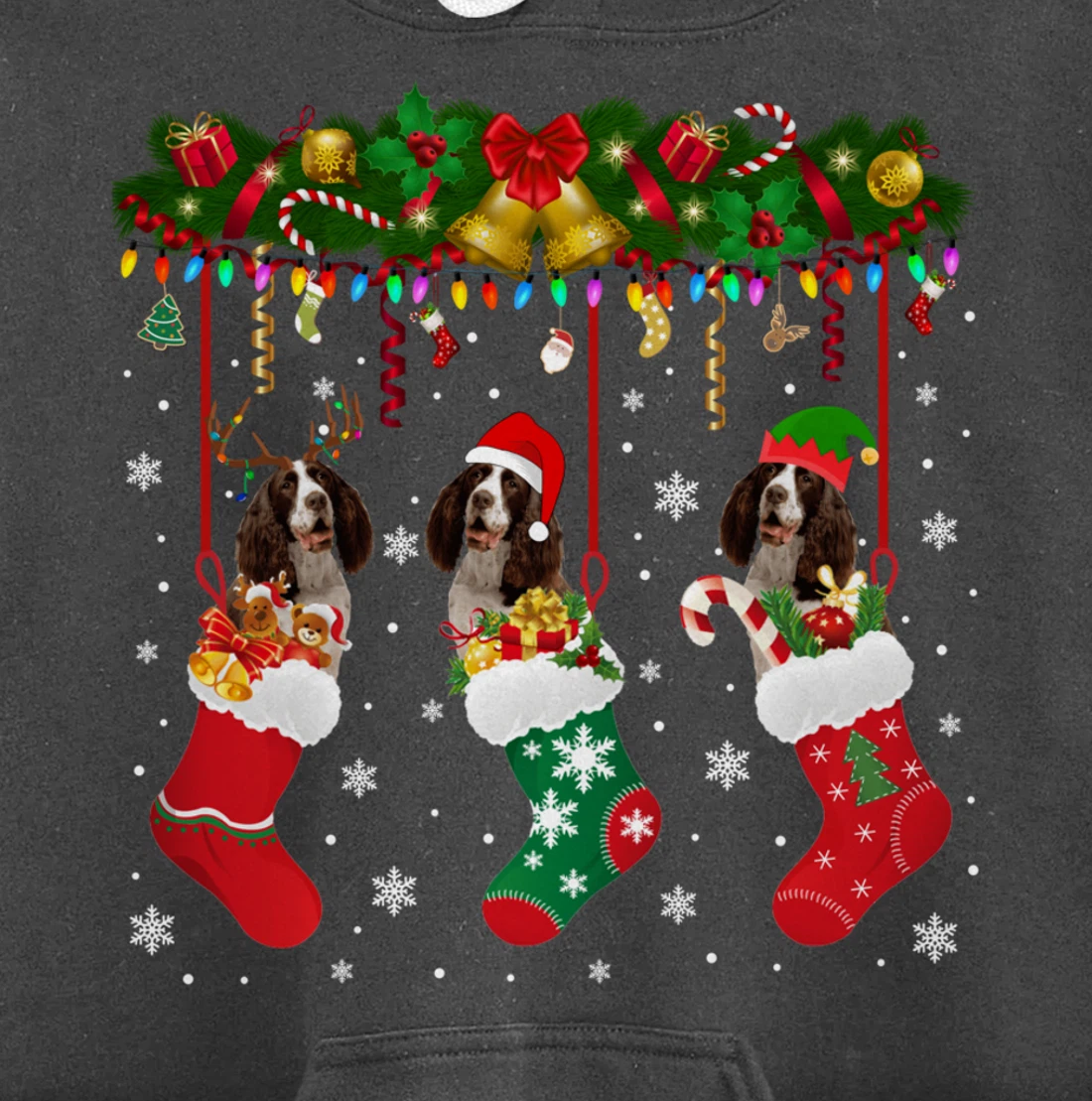 English Springer Spaniel In Sock Xmas Reindeer Santa ELF Dog Pullover Hoodie