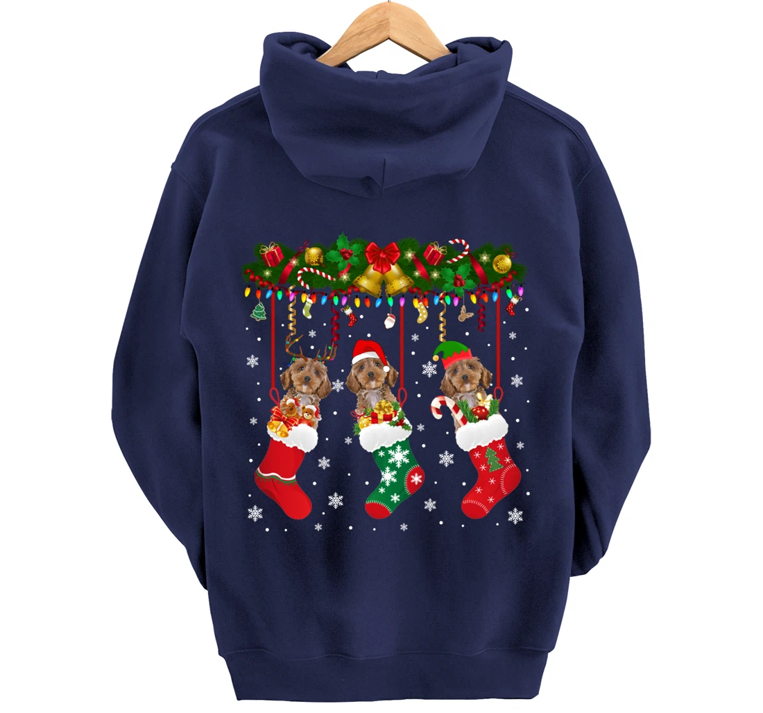 Cockapoo In Sock Xmas Reindeer Santa ELF Dog Pullover Hoodie