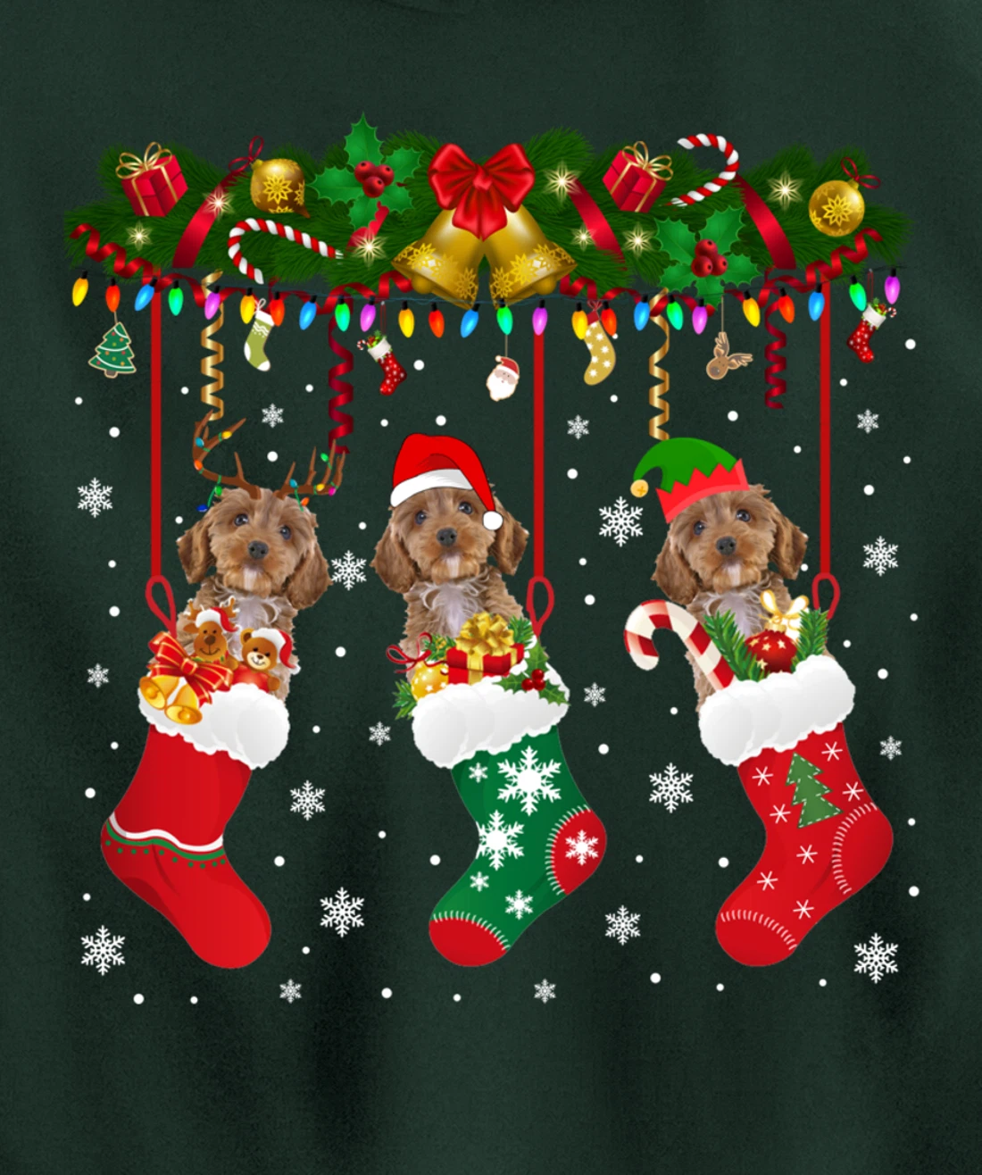 Cockapoo In Sock Xmas Reindeer Santa ELF Dog Pullover Hoodie