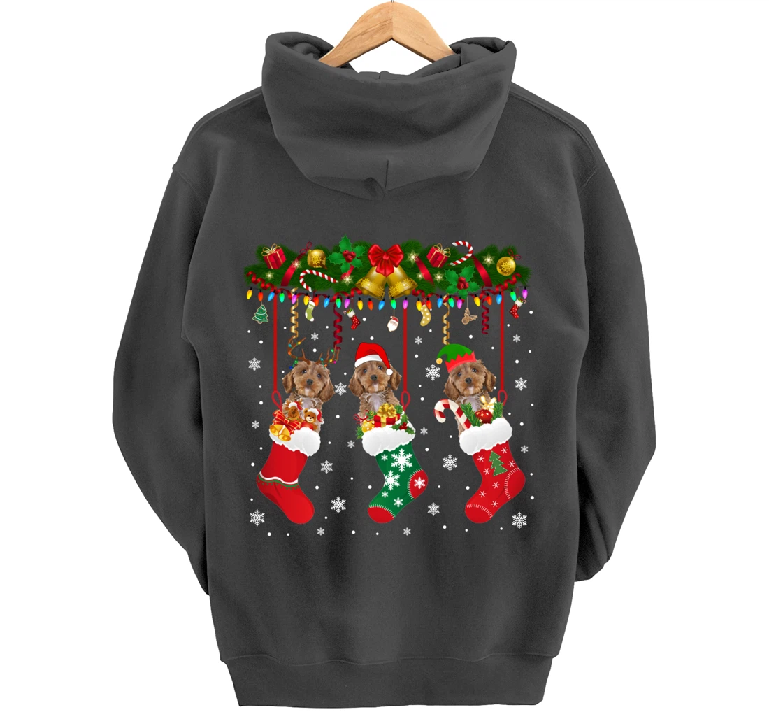 Cockapoo In Sock Xmas Reindeer Santa ELF Dog Pullover Hoodie