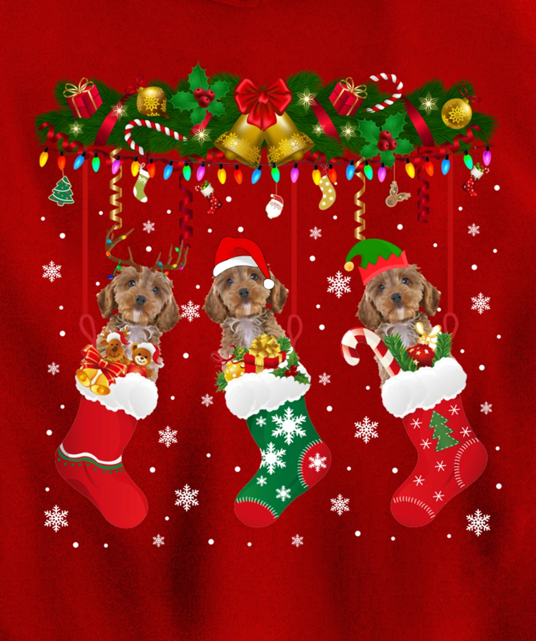 Cockapoo In Sock Xmas Reindeer Santa ELF Dog Pullover Hoodie