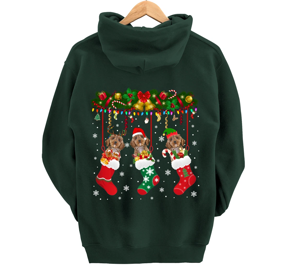 Cockapoo In Sock Xmas Reindeer Santa ELF Dog Pullover Hoodie