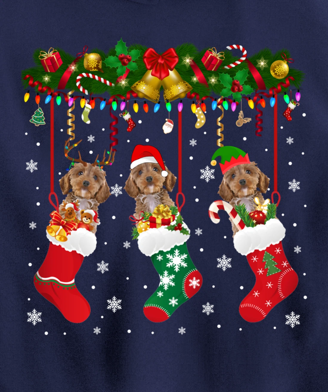 Cockapoo In Sock Xmas Reindeer Santa ELF Dog Pullover Hoodie