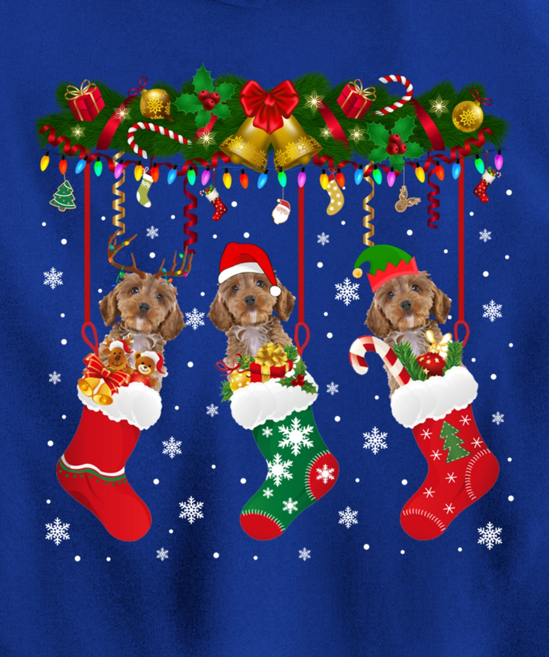 Cockapoo In Sock Xmas Reindeer Santa ELF Dog Pullover Hoodie