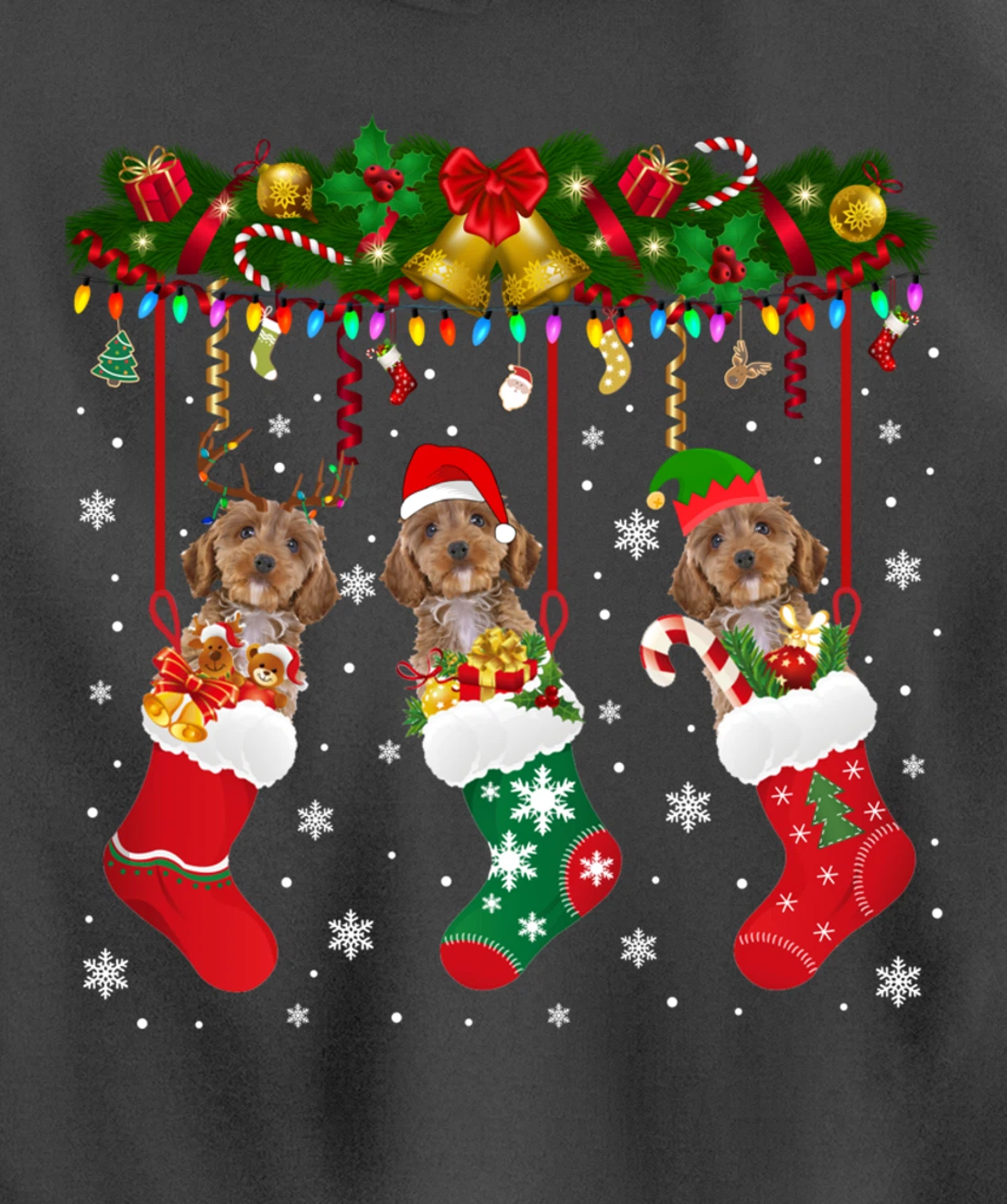 Cockapoo In Sock Xmas Reindeer Santa ELF Dog Pullover Hoodie