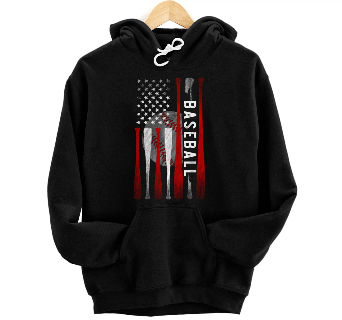 Baseball Player American Flag Funny Baseballer (on back) Pullover Hoodie