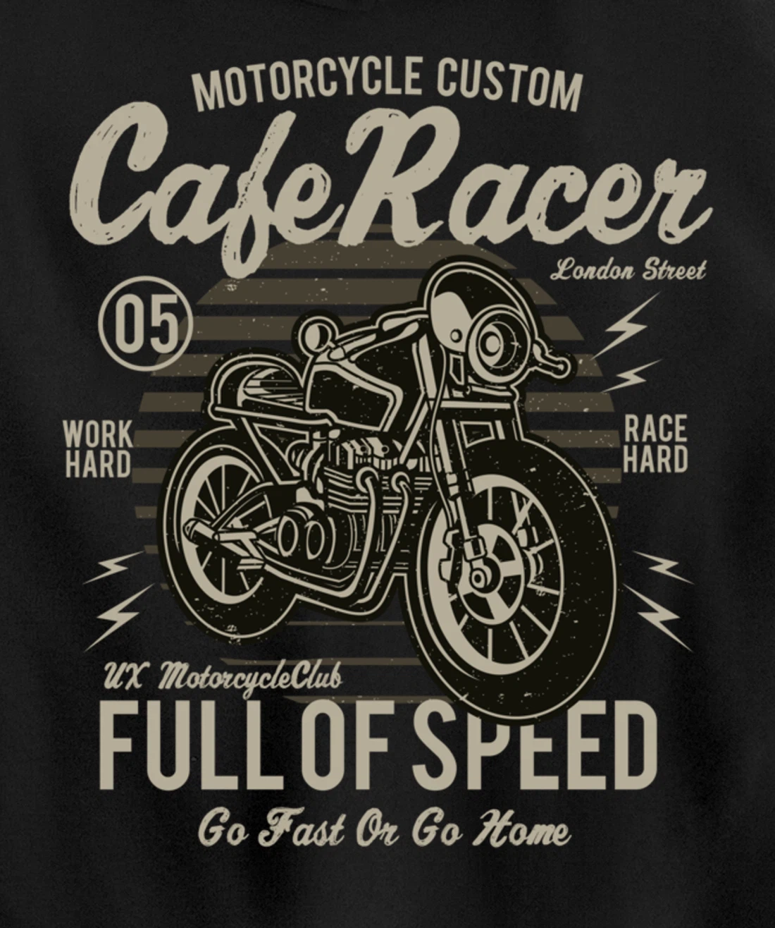 Cafe Racer Motorcycle Custom speed vintage old school design Pullover Hoodie