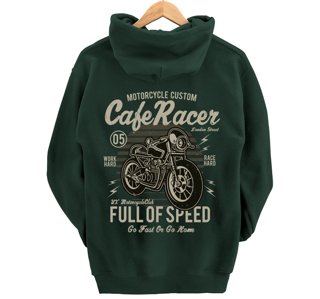 Cafe Racer Motorcycle Custom speed vintage old school design Pullover Hoodie