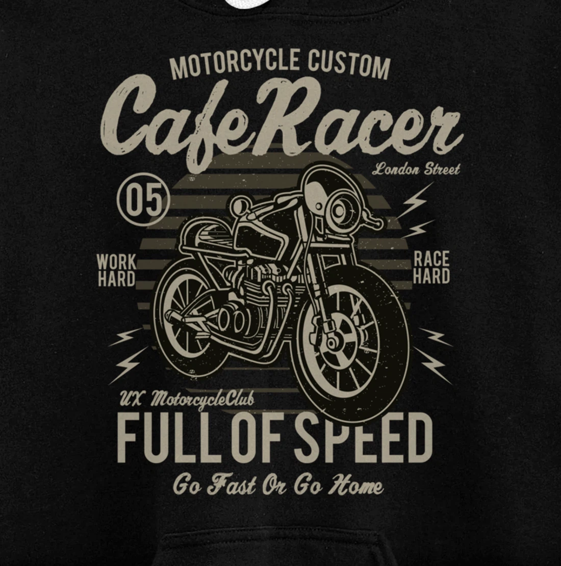 Cafe Racer Motorcycle Custom speed vintage old school design Pullover Hoodie