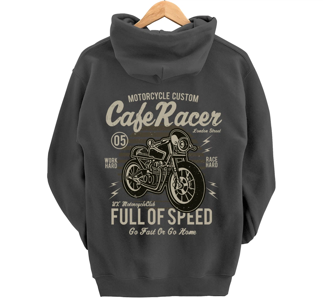 Cafe Racer Motorcycle Custom speed vintage old school design Pullover Hoodie