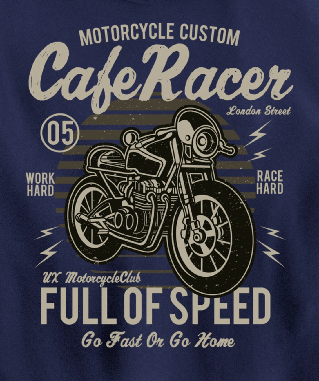 Cafe Racer Motorcycle Custom speed vintage old school design Pullover Hoodie