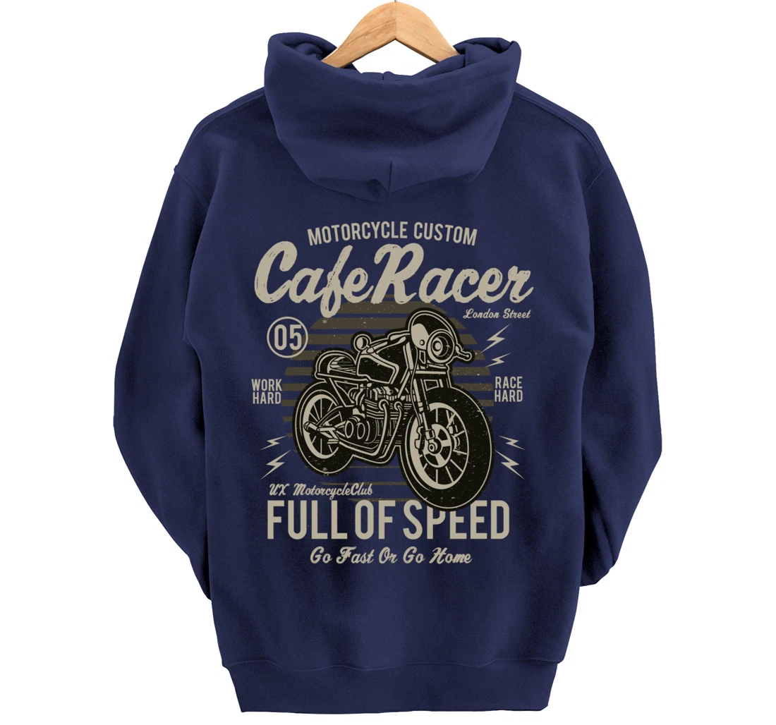 Cafe Racer Motorcycle Custom speed vintage old school design Pullover Hoodie