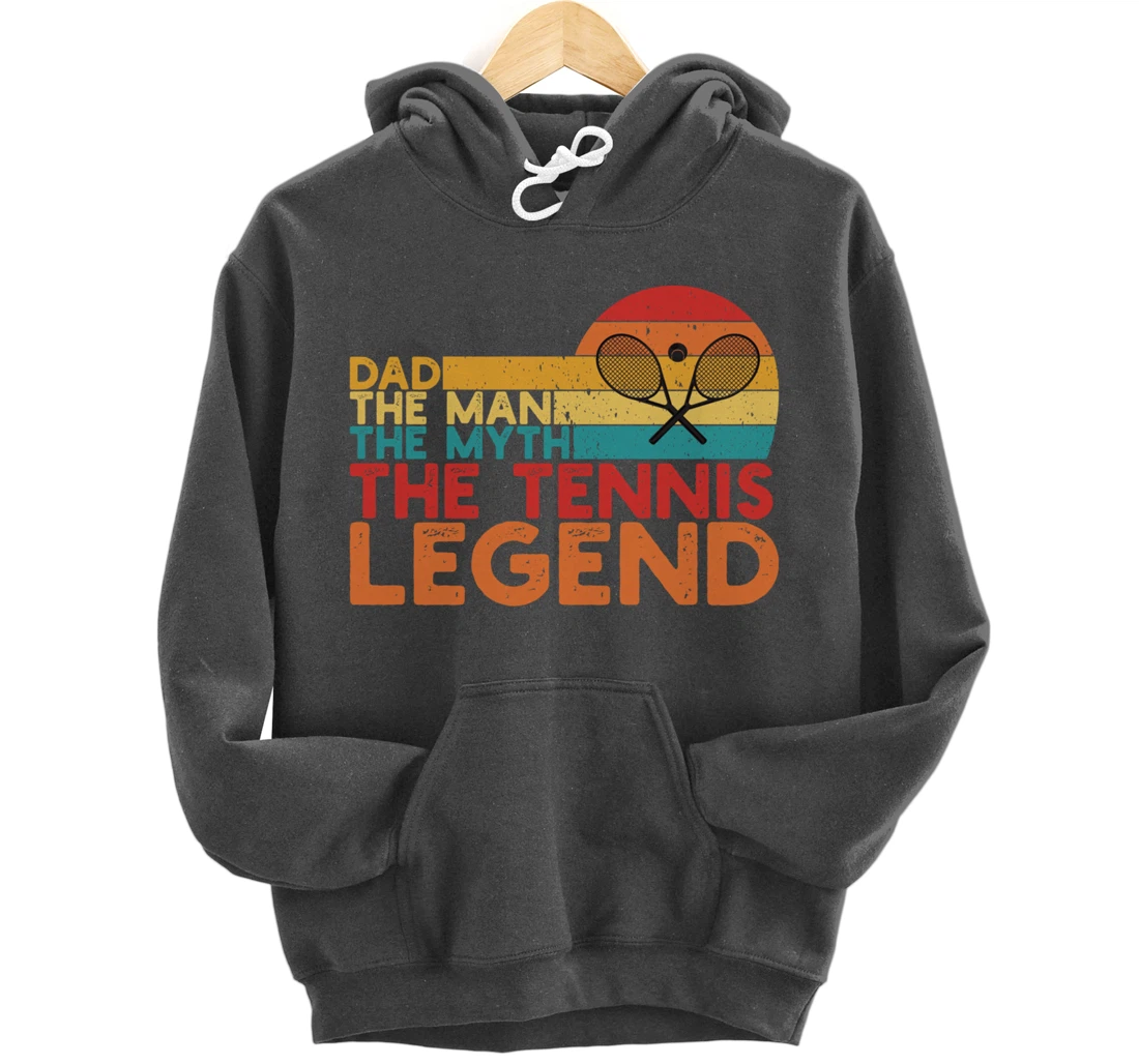 Tennis Player Gifts Retro Sunset Tennis Racquet & Ball Coach Pullover Hoodie
