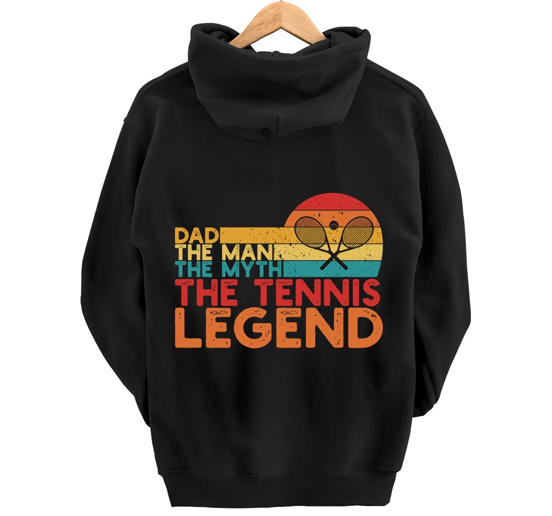 Tennis Player Gifts Retro Sunset Tennis Racquet & Ball Coach Pullover Hoodie